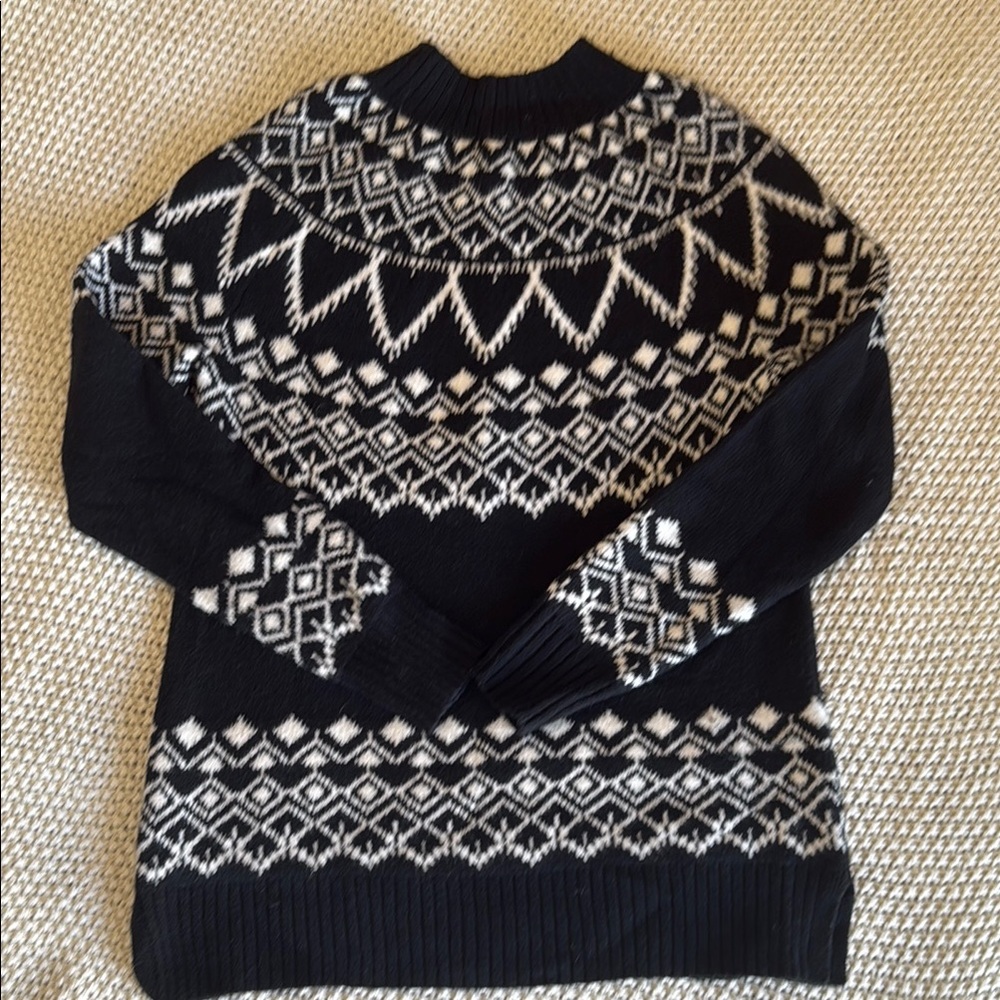 LOFT Fair Isle Knit Sweater – Black & White Winter Pattern – Women’s XS